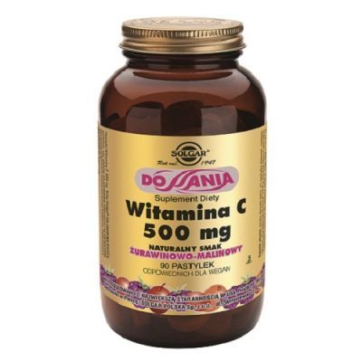 SOLGAR WITAMINA C 500 mg smak żurawinowo-malinowy 90 pastylek do ssania