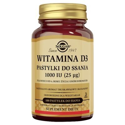 SOLGAR Witamina D3 1000 j.m. do ssania - 100 pastylek