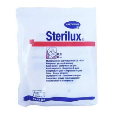 STERILUX ES Kompresy gazowe JAŁOWE 12-warstw 17-nitkowe 10cm x 10cm, 3 sztuki