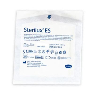 STERILUX ES kompresy gazowe jałowe, 17 nitkowe, 8 warstwowe, 7,5cm x 7,5cm, 3szt.