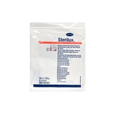STERILUX Kompresy gazowe JAŁOWE 12-warstw 17-nitkowe 7,5cm x 7,5cm  3 sztuki HARTMANN
