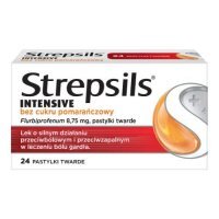 STREPSILS INTENSIVE 24 pastylki do ssania o smaku pomarańczowym BEZ CUKRU