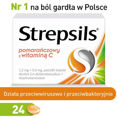 STREPSILS POMARAŃCZOWY Z WITAMINĄ C 24 tabletki do ssania