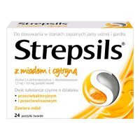 STREPSILS Z MIODEM I CYTRYNĄ 24 tabletki do ssania