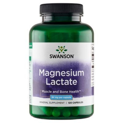 SWANSON Magnesium Lactate Mleczan magnezu 84 mg, 120 kaps.