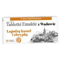 Tabletki Emskie z Wadowic Łagodzą kaszel i chrypkę smak pomarańczowy, 12 tabletek