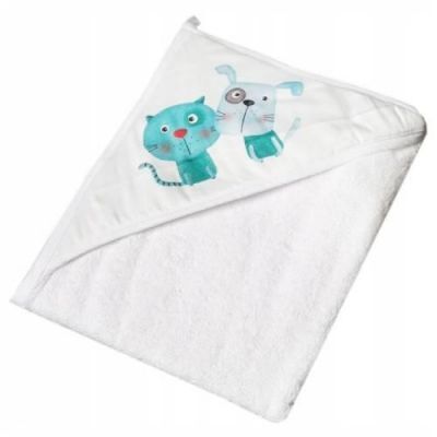 TEGA BABY Okrycie kąpielowe PIES I KOT białe, 80x80cm