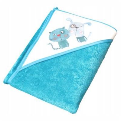 TEGA BABY Okrycie kąpielowe PIES I KOT niebieskie, 100x100cm