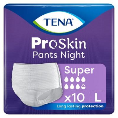 TENA PANTS PROSKIN SUPER NIGHT Majtki chłonne rozmiar L 10 sztuk NEW