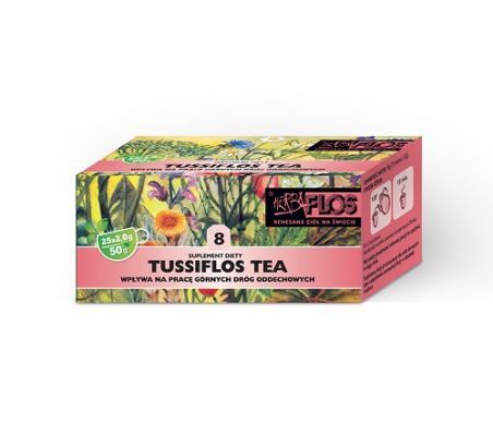 TUSSIFLOS TEA 8 Herbatka ziołowa - przy kaszlu 25 saszetek po 2 g HERBA-FLOS