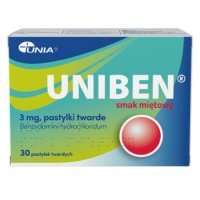 Uniben 3 mg smak miętowy, 30 pastylek do ssania - lek na ból gardła