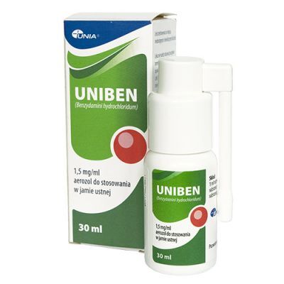 Uniben Aerozol, 30 ml - lek do miejscowego leczenia objawów zapalenia gardła