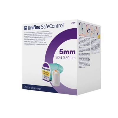 Unifine SafeControl 5 mm 30G 0.30 mm Bezpieczna igła do wstrzykiwacza z podwójną ochroną, 100 szt.