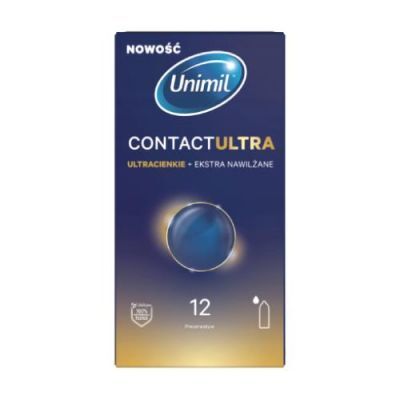 UNIMIL CONTACT ULTRA Ultracienkie ekstra nawilżane prezerwatywy lateksowe, 12szt.
