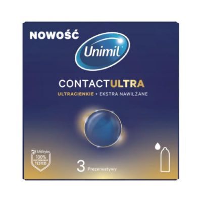 UNIMIL CONTACT ULTRA Ultracienkie ekstra nawilżane prezerwatywy lateksowe, 3szt.