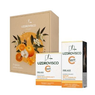 UZDROVISCO Pre-Age Zestaw Nawilżający krem rozjaśniający antyoksydacyjny, 50ml + Normalizujące serum C complex 15% na przebarwienia, 30ml