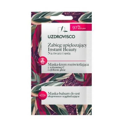 UZDROVISCO Zabieg upiększający Instant Beauty na twarz i usta Maska-krem rozświetlająca z wit. C + Maska-balsam do ust, 8ml