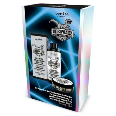Venita Men ODSIWIACZ Zestaw: Szampon do włosów siwych przyciemniający, ciemne tony, 200ml + Wosk przyciemniający, ciemne tony, 75g