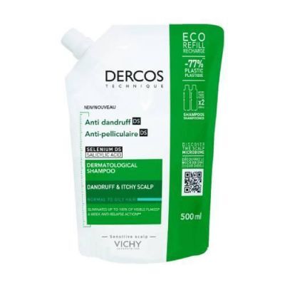 Vichy Dercos DS Szampon przeciwłupieżowy do włosów normalnych i tłustych Refill, 500 ml