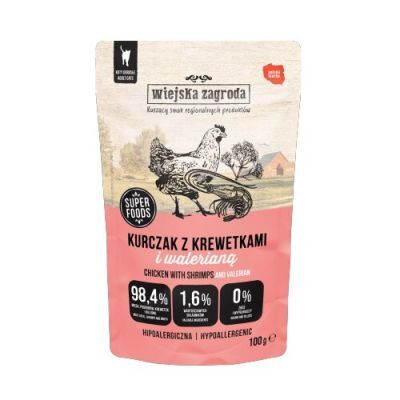 Wiejska Zagroda Karma mokra dla kota Kurczak z krewetkami i walerianą (dorosły), 100 g