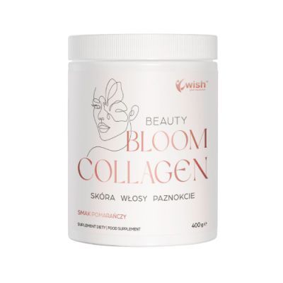 Wish Pharmaceutical Kolagen Bloom Beauty Skóra Włosy Paznokcie Biotyna smak pomarańczowy, 400 g