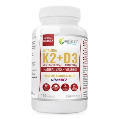 WISH Pharmaceutical Witamina K2 200 µg+ D3 100µg, 120 kaps.