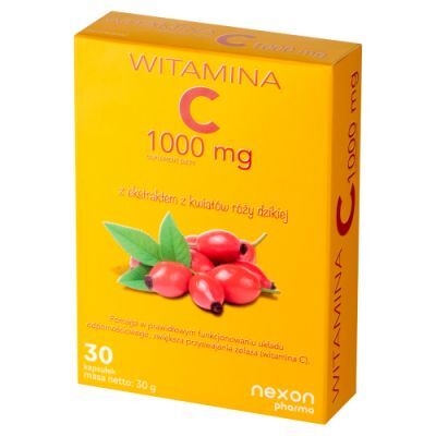Witamina C 1000 mg z ekstraktem z kwiatów róży dzikiej, 30 kaps.