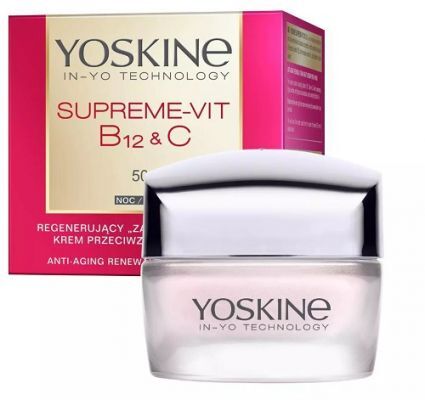 YOSKINE SUPREME-VIT B12 & C Krem przeciwzmarszczkowy na noc 50+ "Zastrzyk witamin" 50 ml + MASECZKA
