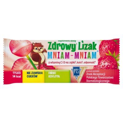 Zdrowy Lizak MNIAM-MNIAM truskawka kształt kulki, 1szt