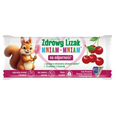 Zdrowy Lizak Mniam-Mniam Wiśnia bez cukru kształt łezki, 1 sztuka