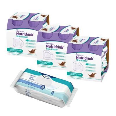 Zestaw 3x Nutridrink Skin Repair czekolada, 4x200ml + Chusteczki Tena ProSkin Wet wipes, 48szt.