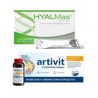 Zestaw Artivit Kolagen 10000 mg z witaminą C, 15 fiolek x 25 ml + Hyalmas, 15 saszetek