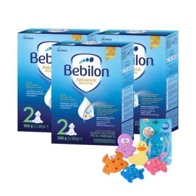 Zestaw Bebilon 2 Pronutra Advance proszek, 3 x 1000 g + Canpol Babies zestaw zabawek do kąpieli z przyssawkami, 5 szt.