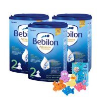 Zestaw Bebilon 2 Pronutra+ Mleko następne w proszku dla niemowląt po 6. miesiącu, 3 x 800 g + Canpol Babies zestaw zabawek do kąpieli z przyssawkami, 5 szt.