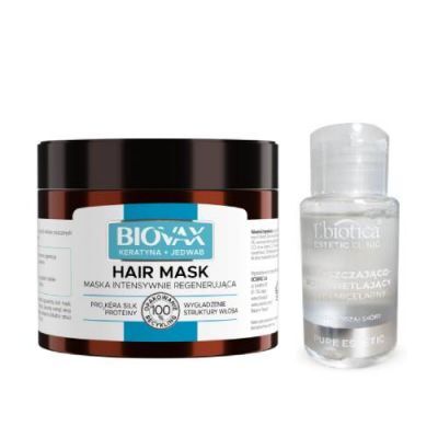 Zestaw Biovax Keratyna + Jedwab Maska do włosów, 250 ml + L'biotica Estetic Clinic Oczyszczająco-rozświetlający płyn micelarny, 50 ml
