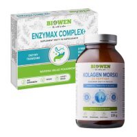Zestaw Biowen Kolagen morski typu I i III z dzikiego dorsza proszek, 225 g + Enzymax Complex+, 15 kaps.