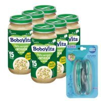 Zestaw BoboVita Białe warzywa z indykiem w sosie po 15 miesiącu, 6 x 250 g + Canpol Babies Zestaw sztućców w etui, 1 szt.