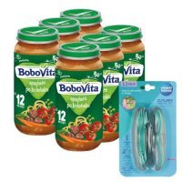 Zestaw BoboVita Spaghetti po bolońsku po 12 miesiącu, 6 x 250 g + Canpol Babies Zestaw sztućców w etui, 1 szt.