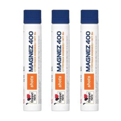 Zestaw DOPPELHERZ SHOTS Magnez 400 cytrynian magnezu + witamina B6, 3 x 25 ml