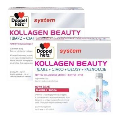 Zestaw Doppelherz System Kollagen Beauty płyn, 60 amp. x 25 ml (liczi melon + malina jagoda)