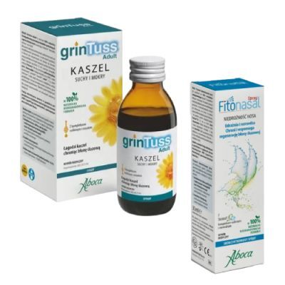 Zestaw GrinTuss Adult Syrop na kaszel suchy i mokry, 128 g + Fitonasal Spray do nosa, 30 ml