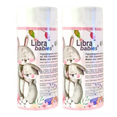 Zestaw Libra-Babies Ręczniki bawełniane jednorazowe dla niemowląt rolka grube 2w1, 2 x 100 szt.