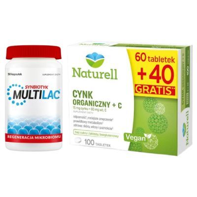 Zestaw Multilac, 50 kaps. + Naturell Cynk Organiczny + C, 100 tabl.