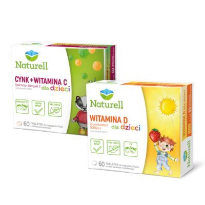 Zestaw Naturell Witamina D dla dzieci, 60 tabl. do żucia + Naturell Cynk + Witamina C dla dzieci, 60 tabl. do żucia