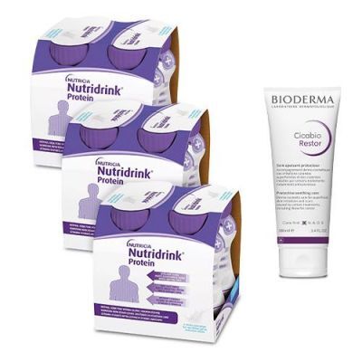 Zestaw Nutridrink Protein smak neutralny, 12 x 125ml + Bioderma Cicabio Restor krem ochronno - regenerujący, 100 ml