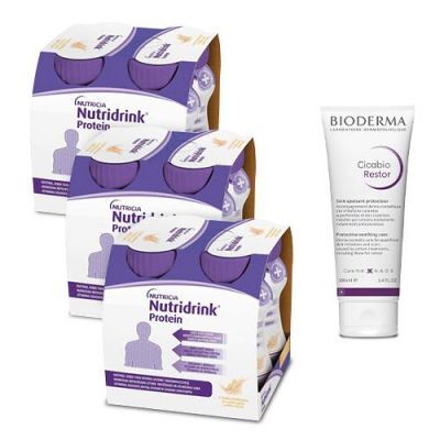 Zestaw Nutridrink Protein smak wanilia, 12 x 125ml + Bioderma Cicabio Restor krem ochronno - regenerujący, 100 ml