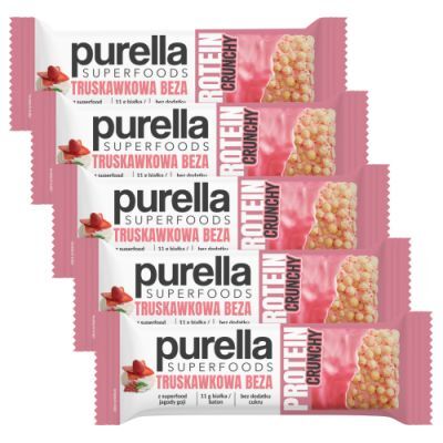 Zestaw PURELLA Protein Crunchy Truskawkowa beza Baton białkowy, 5 x 45 g