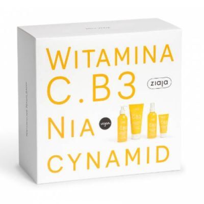 ZIAJA Zestaw okolicznościowy Witamina C.B3 Niacynamid Krem na przebudzenie, 50ml + Balsam do ciała, 200ml + Tonik przed i po makijażu, 190ml + Żel oczyszczający do twarzy, 190ml
